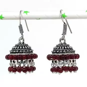 Натуральные индийские серьги Jhumki с драгоценным камнем, серебряные серьги в племенном стиле Бали, 1,65 дюйма, f0G35