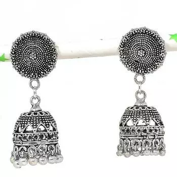 Натуральные индийские серьги Jhumki с драгоценным камнем, серебряные серьги в племенном стиле Бали, 1,77 дюйма, Z8Y85