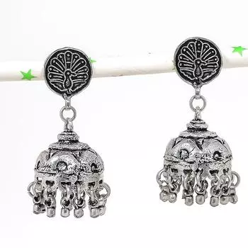 Натуральные индийские серьги Jhumki с драгоценным камнем, серебряные серьги в племенном стиле Бали, 1,89 дюйма, p2l83