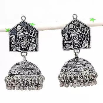 Натуральные индийские серьги Jhumki с драгоценным камнем, серебряные серьги в племенном стиле Бали, 2,17 дюйма, T6Z31