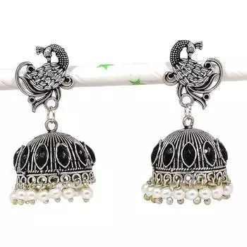 Натуральные индийские серьги Jhumki с драгоценным камнем, серебряные серьги в стиле Бали, 1,77 дюйма, D4d82