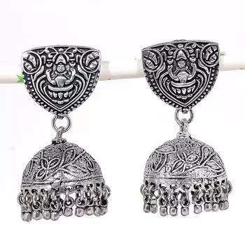 Натуральные индийские серьги Jhumki с драгоценным камнем, серебряные серьги в стиле Бали, 2,17 дюйма, m6L46