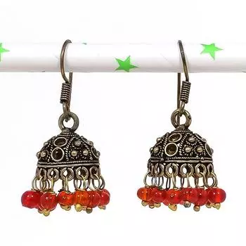 Натуральные индийские серьги Jhumki с драгоценным камнем, серебряные серьги в стиле Бали, 1,38 дюйма, O4a84