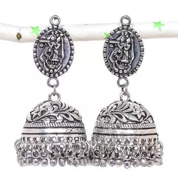 Натуральные индийские серьги Jhumki с драгоценным камнем, серебряные серьги в этническом стиле Бали, 2,17 дюйма, d2j46