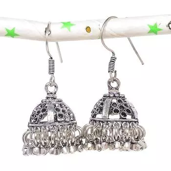 Натуральные индийские серьги Jhumki с драгоценным камнем, серебряные серьги в племенном стиле Бали, 1,62 дюйма, Z0o17