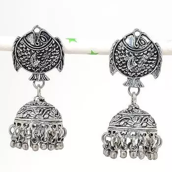 Натуральные индийские серьги Jhumki с драгоценным камнем, серебряные серьги в племенном стиле Бали, 1,97 дюйма, m7V08