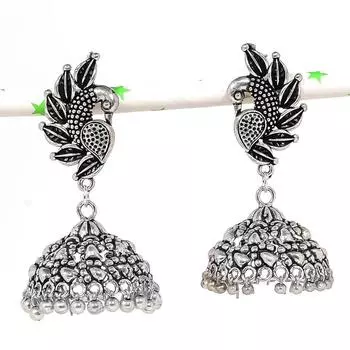 Натуральные индийские серьги Jhumki с драгоценным камнем, серебряные серьги в племенном стиле Бали, 2,25 дюйма, m6k68