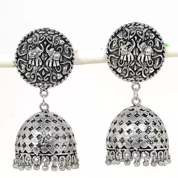 Натуральные индийские серьги Jhumki с драгоценным камнем, серебряные серьги в племенном стиле Бали, 2,40 дюйма, I2c55