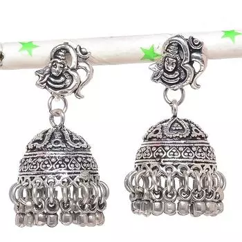 Натуральные индийские серьги Jhumki с драгоценным камнем, серебряные серьги в племенном стиле Бали, 1,50 дюйма, C8W77