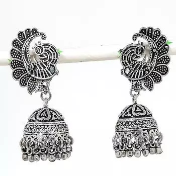 Натуральные индийские серьги Jhumki с драгоценным камнем, серебряные серьги в этническом стиле Бали, 2,01 дюйма, V4v22