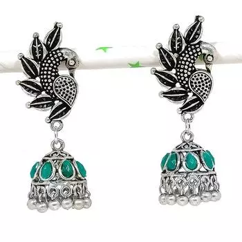 Натуральные индийские серьги Jhumki с драгоценным камнем, серебряные серьги в племенном стиле Бали, 2,01 дюйма, l0A27