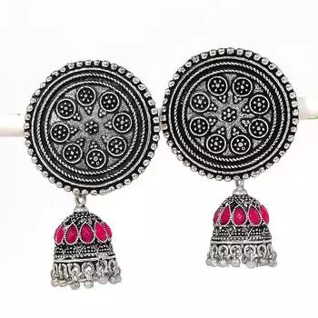 Натуральные индийские серьги Jhumki с драгоценным камнем, серебряные серьги в стиле Бали, 2,36 дюйма, B4t54