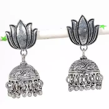 Натуральные индийские серьги Jhumki с драгоценным камнем, серебряные серьги в племенном стиле Бали, 1,85 дюйма, D5G62