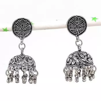 Натуральные индийские серьги Jhumki с драгоценным камнем, серебряные серьги в этническом стиле Бали, 1,77 дюйма, a4q66