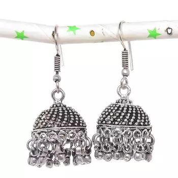 Натуральные индийские серьги Jhumki с драгоценным камнем, серебряные серьги в племенном стиле Бали, 1,77 дюйма, J8P67