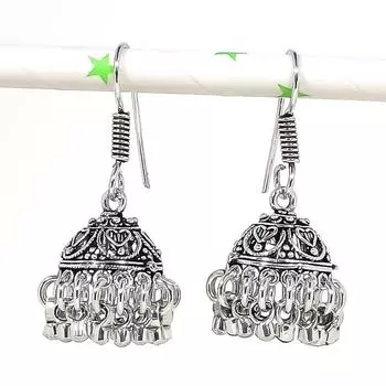Натуральные индийские серебряные серьги Джумки с драгоценным камнем в племенном стиле Бали 1,58 дюйма t1w23