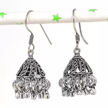 Натуральные индийские серебряные серьги Джумки с драгоценным камнем в племенном стиле Бали 1,65 дюйма p2a32