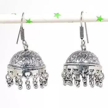 Натуральные индийские серебряные серьги Джумки с драгоценными камнями в племени Бали 1,89 дюйма, n7l60