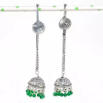 Натуральные индийские серебряные серьги Джумки с драгоценным камнем в племенном стиле Бали 4,14 дюйма U3g92