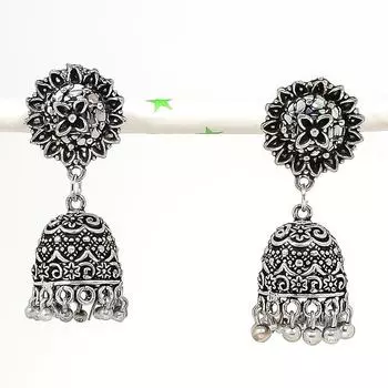 Натуральные индийские серебряные серьги Jhumki с драгоценными камнями в племени Бали, 1,77 дюйма, g5k66