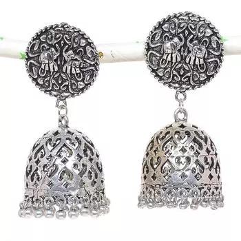 Натуральные индийские серебряные серьги Jhumki с драгоценными камнями в этническом стиле Бали, 2,44 дюйма, y6n88