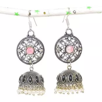 Натуральные индийские серебряные серьги Jhumki с драгоценными камнями в племени Бали 2,76 дюйма c6I37