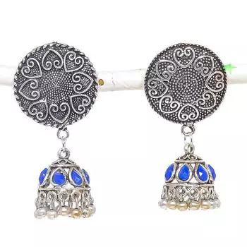 Натуральные индийские серебряные серьги Jhumki с драгоценными камнями в этническом стиле Бали 2,01 дюйма q2o92