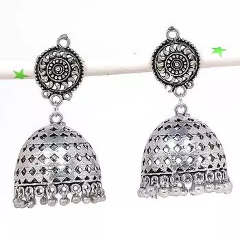 Натуральные индийские серебряные серьги Jhumki с драгоценными камнями в этническом стиле Бали 2,17 дюйма t0t19