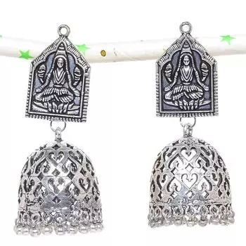 Натуральные индийские серебряные серьги Jhumki с драгоценными камнями в племенном стиле Бали, 2,44 дюйма, k4J49