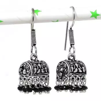 Натуральные индийские серебряные серьги Jhumki с драгоценными камнями в племенном стиле Бали 1,42 дюйма r7L54