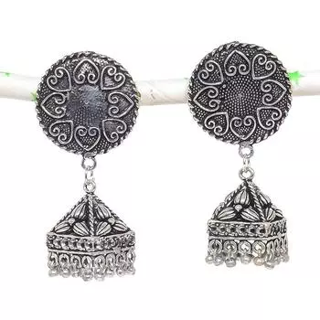 Натуральные индийские серебряные серьги Jhumki с драгоценными камнями в этническом стиле Бали 2,05 дюйма i8g41