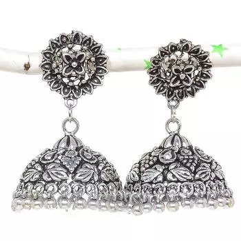 Натуральные индийские серебряные серьги Jhumki с драгоценным камнем в племенном стиле Бали 1,97 дюйма G2a06