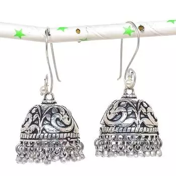 Натуральные индийские серебряные серьги Jhumki с драгоценным камнем в племенном стиле Бали 2,17 дюйма Q8T88