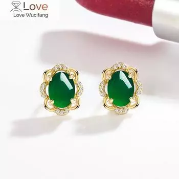 Натуральные изумрудные серьги для женщин, настоящие роскошные женские ювелирные изделия из 18-каратного золота, винтажные двойные серьги-гвоздики для женщин, желтое золото красный