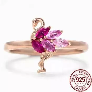Натуральные кольца из стерлингового серебра 925 пробы с розовым фламинго для женщин, изысканные ювелирные изделия из розового золота с животными, подарки для подруги и любовника 6&925 sterling silver