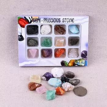 Натуральные кристаллы, необработанные камни, 12 видов, драгоценные камни, минералы, образцы минералов, экспериментальная коллекция студента-географа 12 kinds of mixed color rough stones/small box