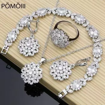 Натуральные кубические циркониевые бусины 925 серебряные ювелирные наборы свадебные аксессуары для женщин серьги кольца браслет 6