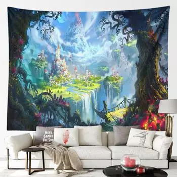Натуральные лесные деревья, гобелен, фантазийная подвеска со звездой, украшение для комнаты, пейзажный гобелен, украшение для спальни, гостиной 100X75CM