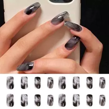 Натуральные накладные ногти размазанные в темном стиле, без пятен, идеально подходят для легкого дизайна ногтей своими руками, женские аксессуары для накладных ногтей чёрный