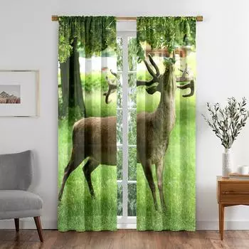 Натуральные олень, животное, растение, красочные зеленые шторы на окна в детской спальне, гостиной, зале, декоре кухни, шторах, жалюзи W50 X H130(CM)X2&Hook
