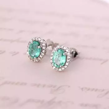Натуральные серьги-пусеты с изумрудами, минималистичные серьги-пусеты с изумрудами для нее