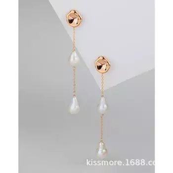 Натуральные серьги в стиле барокко с каплями пресноводного жемчуга неправильной формы, длинные, тонкий и стильный внешний вид