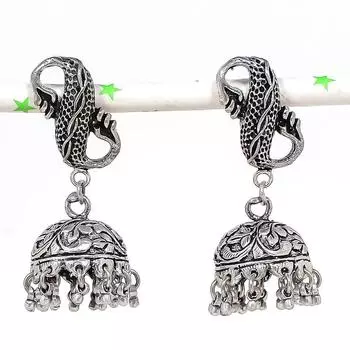 Натуральные серебряные серьги Jhumki с драгоценными камнями в индийском стиле в этническом стиле Бали 2,17 дюйма u6y87