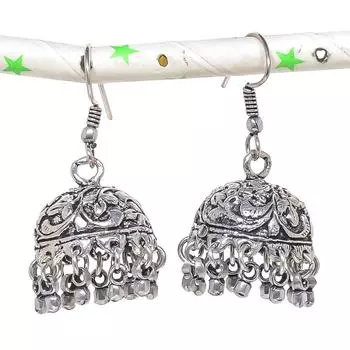 Натуральные серебряные серьги Jhumki с драгоценным камнем в индийском стиле в стиле племени Бали 1,69 дюйма R4P43