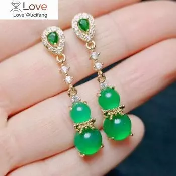 Натуральные зеленые нефритовые серьги женские ювелирные изделия подлинные сертифицированные нефритовые серьги из хризопраза подарки женские серьги из халцедона зелёный