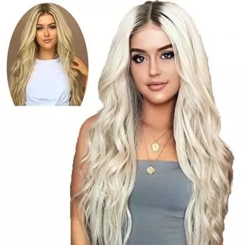 Натуральные женские длинные волнистые синтетические парики с темными корнями, омбре, светлые, коричневые, термостойкие волосы для женщин, повседневная вечеринка, косплей золотисто-коричневый