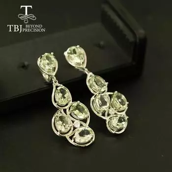 Натуральный 15-каратный зеленый аметист, драгоценный камень, большие серьги с застежкой для вечеринки, роскошные ювелирные изделия из стерлингового серебра 925 пробы, подарок на свадьбу на годовщину для женщин зелёный