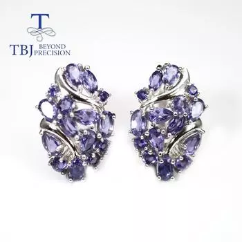 Натуральный 4,5-каратный синий иолит, серьги из стерлингового серебра 925 пробы, индийский драгоценный камень, изысканные украшения для женщин, мам, хороший подарок синий