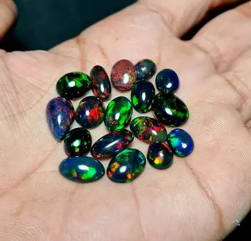 Натуральный эфиопский черный опал кабошон оптом, смешанная форма, многоцветный яркий опал кабошон, опал драгоценный камень, опаловое обручальное кольцо 4-6 MM Size 100 Pieces