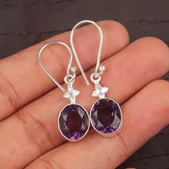 Натуральный африканский аметист драгоценный камень 925 стерлинговое серебро красивые ювелирные серьги EE-6-7